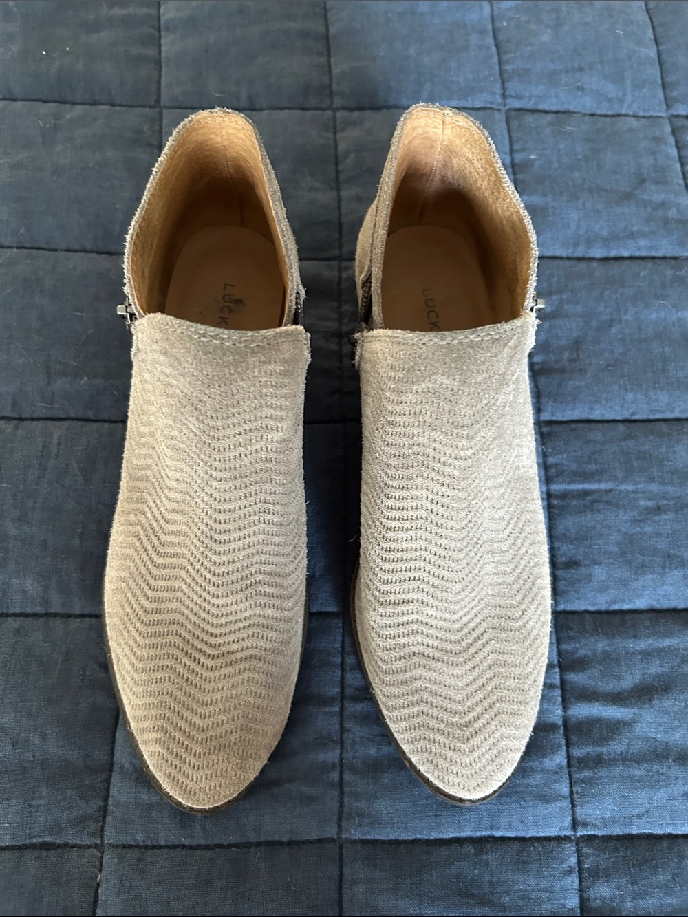 Lucky Brand Taupe Chevron Textured Ankle Booties